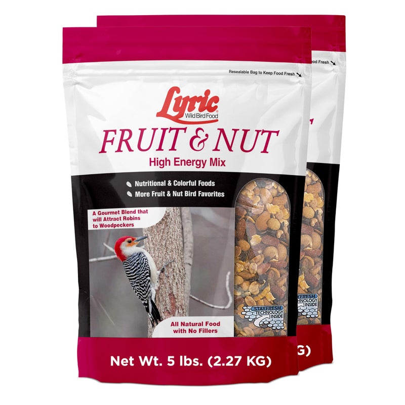 Lyric Fruit and Nut Wild Bird Seed - High Energy Wild Bird Food Mix - Attracts Woodpeckers, Chickadees & Other Songbirds - 10 lb. (pack of 2 - 5 lb bags) - Image 1